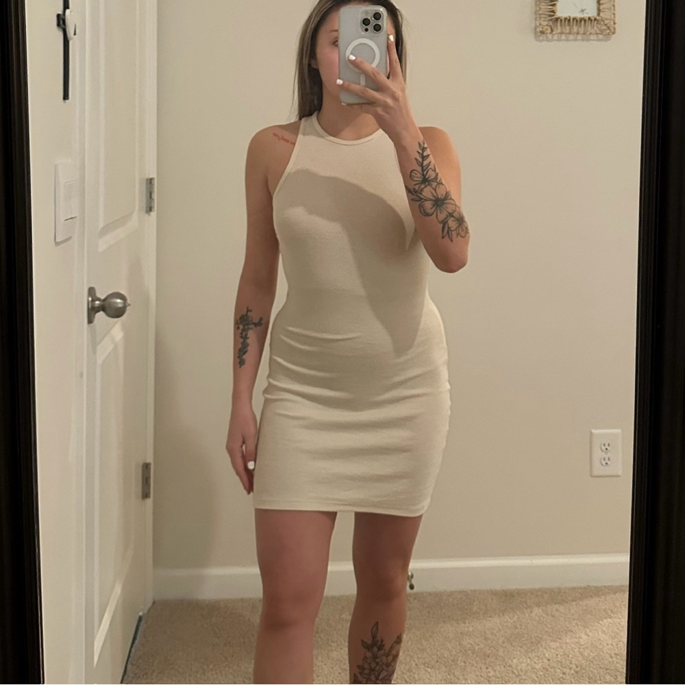 Elegant Cream Sleeveless Dress